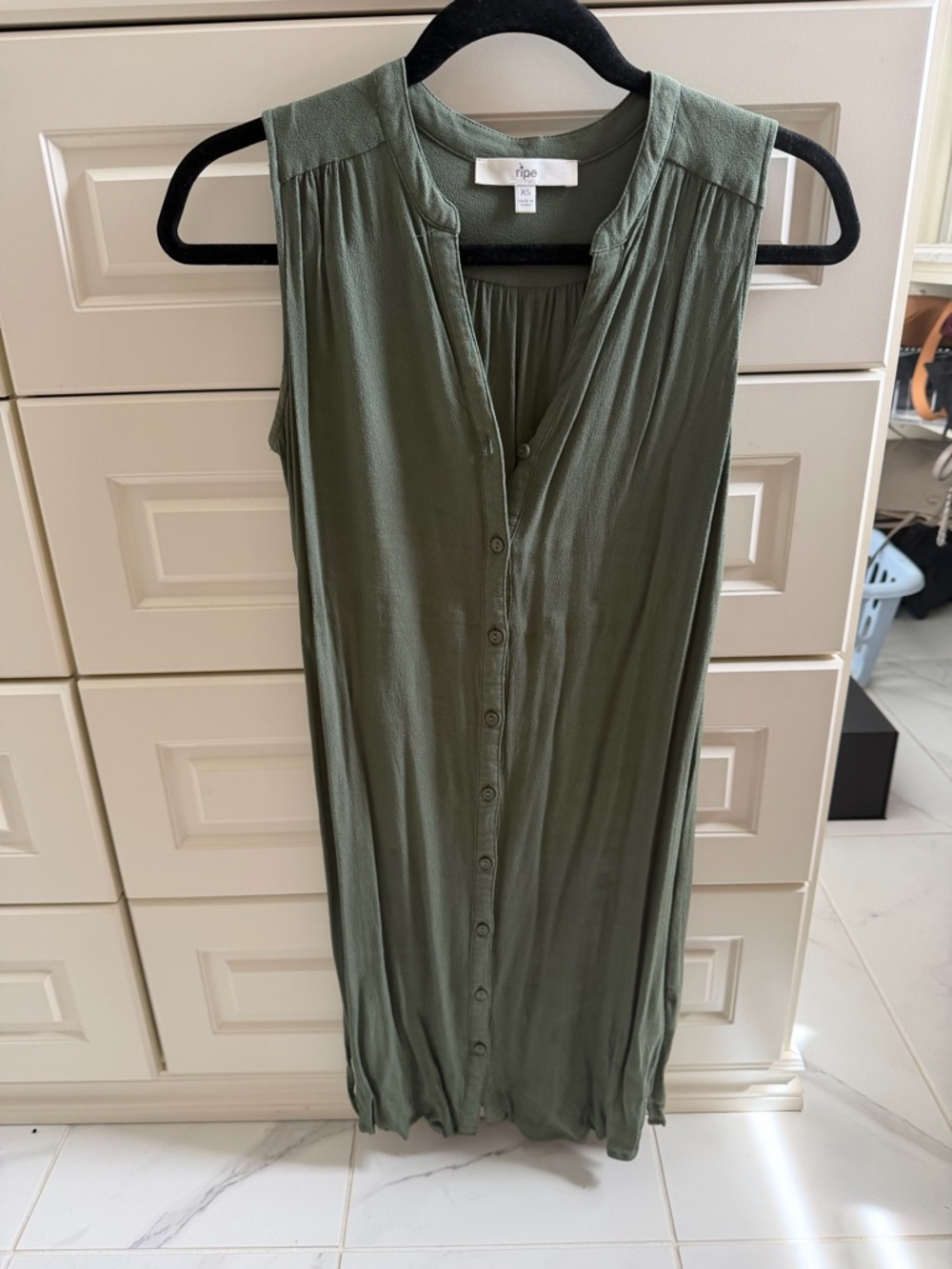 Ripe Maternity Olive Green Sleeveless Button-Down Dress with ties